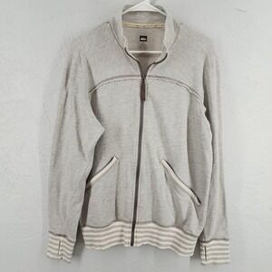 REI Large | Heather‎ Gray Full Zip Mock Neck Striped Sweatshirt Yoga Jacket Mens